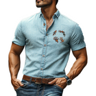 Men's Embroidered Cotton Blend Short Sleeve Shirt | Unique Fun Design | Casual & Semi-Formal Wear | Breathable Solid Color | Regular Fit | Comfortable & Durable | Stylish Versatile Top