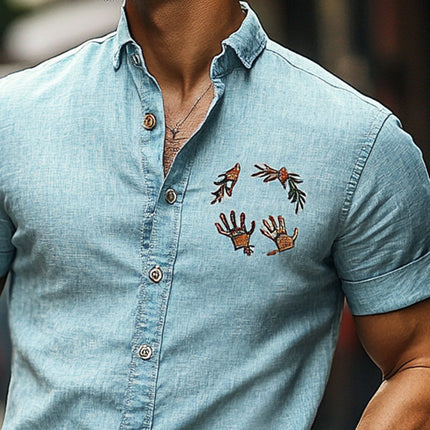 Men's Embroidered Cotton Blend Short Sleeve Shirt | Unique Fun Design | Casual & Semi-Formal Wear | Breathable Solid Color | Regular Fit | Comfortable & Durable | Stylish Versatile Top