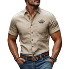 Men's Embroidered Short Sleeve Shirt | Cotton Linen Blend | Breathable Summer Fashion | Casual Elegant Design | Neutral Colors | Relaxed Fit | Intricate Detailing | Versatile Everyday Wear