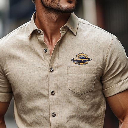 Men's Embroidered Short Sleeve Shirt | Cotton Linen Blend | Breathable Summer Fashion | Casual Elegant Design | Neutral Colors | Relaxed Fit | Intricate Detailing | Versatile Everyday Wear