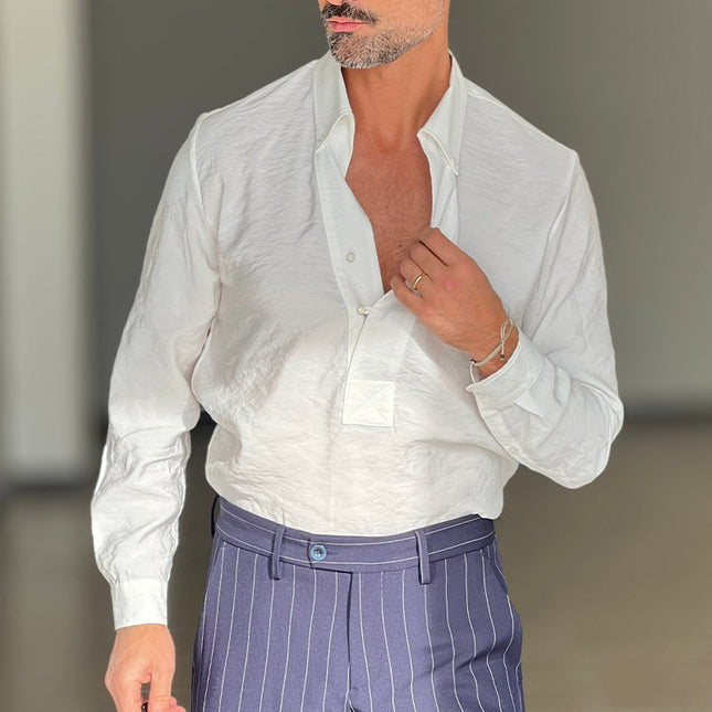 Men's Solid Color Long Sleeve Dress Shirt | Lapel Pullover | Classic Fashion | Soft Comfortable Fit | Versatile Style | Formal Casual Wear
