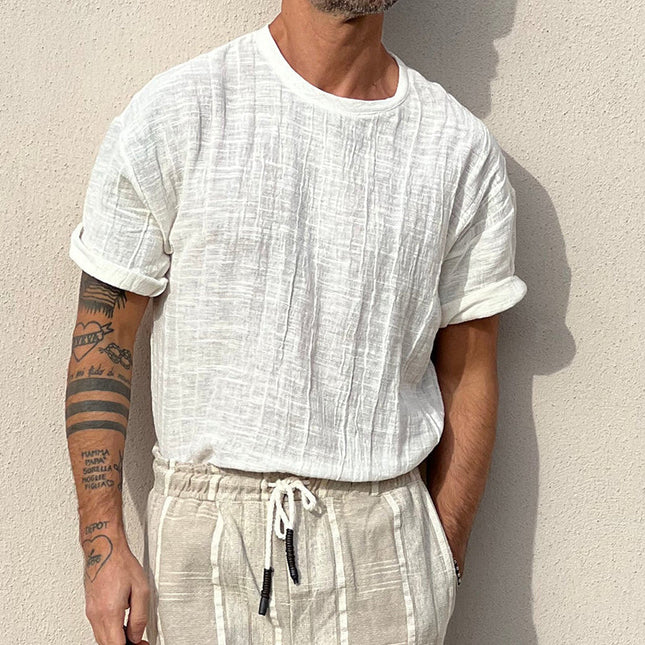 Men's Textured T-Shirt | Solid Color | Short Sleeve | Round Neck | Cotton Polyester Blend | Versatile & Comfortable | Casual & Smart-Casual | Tailored Fit | Classic Style