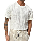Men's Textured T-Shirt | Solid Color | Short Sleeve | Round Neck | Cotton Polyester Blend | Versatile & Comfortable | Casual & Smart-Casual | Tailored Fit | Classic Style
