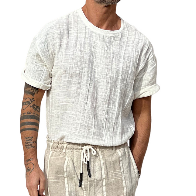 Men's Textured T-Shirt | Solid Color | Short Sleeve | Round Neck | Cotton Polyester Blend | Versatile & Comfortable | Casual & Smart-Casual | Tailored Fit | Classic Style
