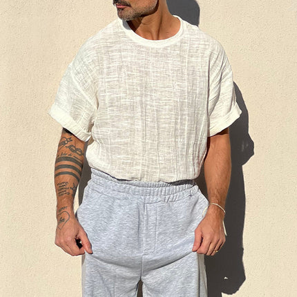 Men's Textured T-Shirt | Solid Color | Short Sleeve | Round Neck | Cotton Polyester Blend | Versatile & Comfortable | Casual & Smart-Casual | Tailored Fit | Classic Style
