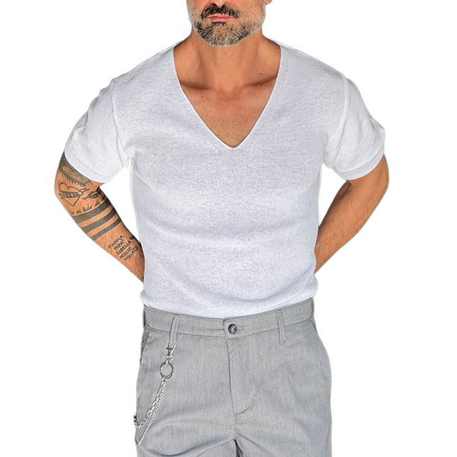 Men's V-Neck Short Sleeve Knitted T-Shirt | Solid Colors | Soft Comfort | Casual & Semi-Formal Wear | Premium Knit Fabric | Stylish Fit