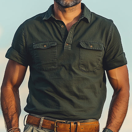 Men's Summer Polo T-Shirt | Distressed Design | Double Pocket | Short Sleeve | Casual Cotton Blend | Fashion Forward | Breathable Comfort
