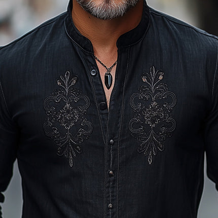 Men's Spring and Autumn Shirt | Cotton Linen Blend | Embroidered Casual Long Sleeve | Skin-Friendly | Classic Collar | Versatile Style | Breathable Comfort | Sizes S-3XL | Ideal for Transitional Seasons