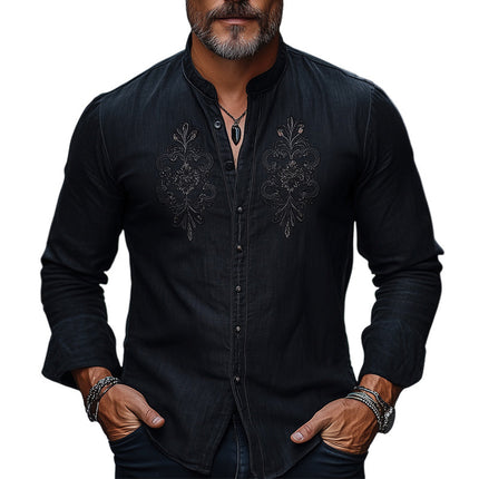 Men's Spring and Autumn Shirt | Cotton Linen Blend | Embroidered Casual Long Sleeve | Skin-Friendly | Classic Collar | Versatile Style | Breathable Comfort | Sizes S-3XL | Ideal for Transitional Seasons