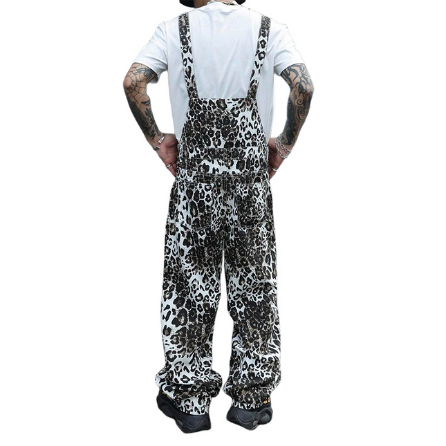 Men's Leopard Print Jumpsuit | Multi-Pocket | Adjustable Straps | Casual Overalls | Bold Style | Durable Fabric | Comfortable Fit | Fashionable | Statement Piece | Trendy Men's Clothing