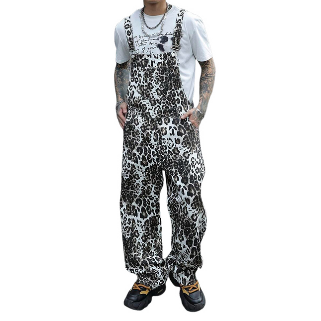 Men's Leopard Print Jumpsuit | Multi-Pocket | Adjustable Straps | Casual Overalls | Bold Style | Durable Fabric | Comfortable Fit | Fashionable | Statement Piece | Trendy Men's Clothing