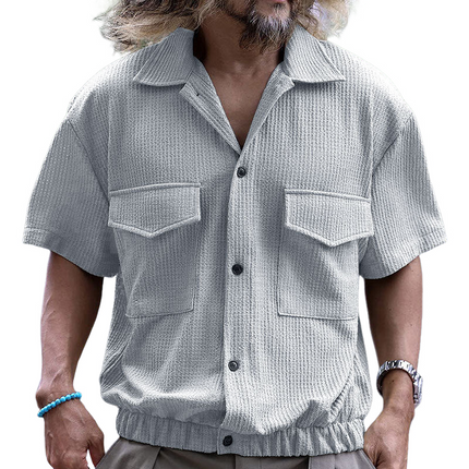 Men's Short Sleeve Shirt | Solid Waffle Texture | Casual & Comfortable | Breathable Fabric | Versatile Everyday Wear | Easy Care | Stylish Solid Color | Perfect for Warm Weather