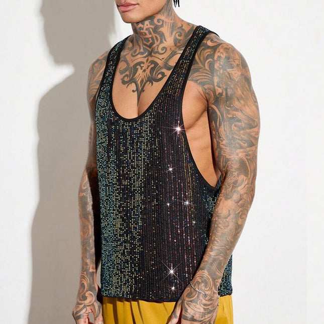 Men's Tank Top | Sequin Design | Crew Neck | Stylish & Comfortable | High-Quality Fabric | Relaxed Fit | Versatile Day to Night | Fashionable & Bold | Perfect for Parties or Casual Wear