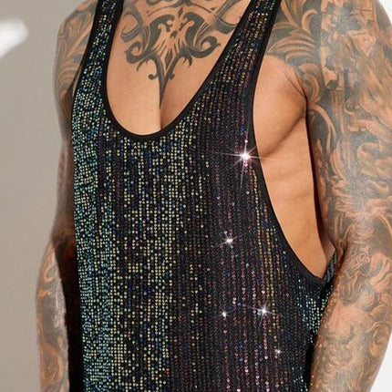 Men's Tank Top | Sequin Design | Crew Neck | Stylish & Comfortable | High-Quality Fabric | Relaxed Fit | Versatile Day to Night | Fashionable & Bold | Perfect for Parties or Casual Wear
