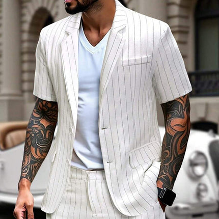 Men's Striped Blazer | Cotton Linen | Lightweight Casual Jacket | Breathable Tailored Fit | Fashionable Layering | Versatile Outerwear for Formal and Casual Events | Stylish Modern Men's Clothing