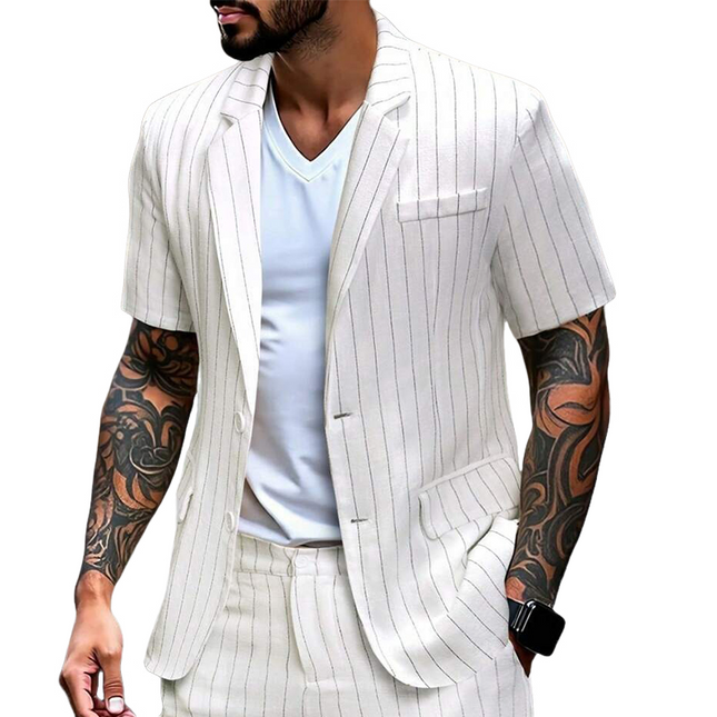 Men's Striped Blazer | Cotton Linen | Lightweight Casual Jacket | Breathable Tailored Fit | Fashionable Layering | Versatile Outerwear for Formal and Casual Events | Stylish Modern Men's Clothing