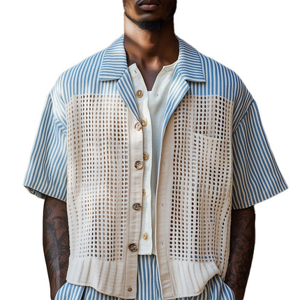 Men's Short Sleeve Shirt | Hollow Stitching Design | Breathable Woven Fabric | Modern Fit | Casual & Semi-Formal | Stylish & Comfortable | Tailored Silhouette | Ideal for Warm Weather | Versatile Wardrobe Essential