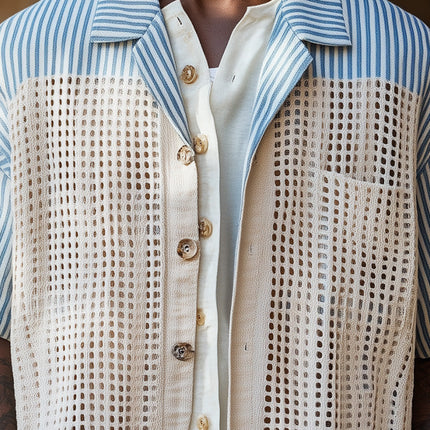 Men's Short Sleeve Shirt | Hollow Stitching Design | Breathable Woven Fabric | Modern Fit | Casual & Semi-Formal | Stylish & Comfortable | Tailored Silhouette | Ideal for Warm Weather | Versatile Wardrobe Essential