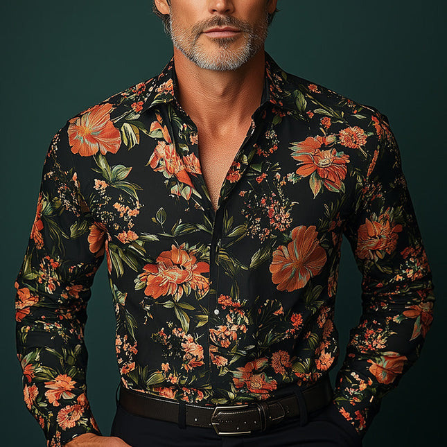 Men's Western Print Long Sleeve Shirt | Vintage Design | Classic Collar | Breathable Premium Fabric | Easy Care | Heritage-Inspired Style | Perfect for Casual and Formal Occasions
