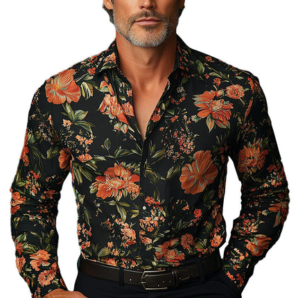 Men's Western Print Long Sleeve Shirt | Vintage Design | Classic Collar | Breathable Premium Fabric | Easy Care | Heritage-Inspired Style | Perfect for Casual and Formal Occasions