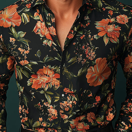 Men's Western Print Long Sleeve Shirt | Vintage Design | Classic Collar | Breathable Premium Fabric | Easy Care | Heritage-Inspired Style | Perfect for Casual and Formal Occasions