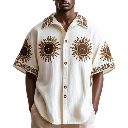 Men's Western Vintage Short Sleeve Shirt | Intricate Embroidery | Classic Style | Breathable Fabric | Relaxed Fit | Versatile Design | Casual & Semi-Formal | Comfort & Style | Ideal for Warm Weather