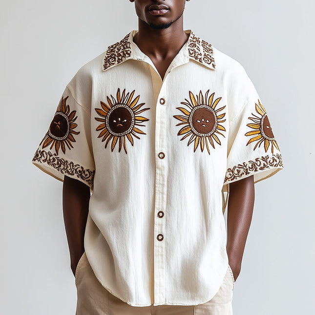 Men's Western Vintage Short Sleeve Shirt | Intricate Embroidery | Classic Style | Breathable Fabric | Relaxed Fit | Versatile Design | Casual & Semi-Formal | Comfort & Style | Ideal for Warm Weather