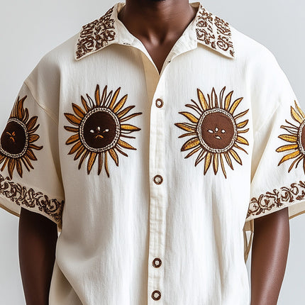 Men's Western Vintage Short Sleeve Shirt | Intricate Embroidery | Classic Style | Breathable Fabric | Relaxed Fit | Versatile Design | Casual & Semi-Formal | Comfort & Style | Ideal for Warm Weather