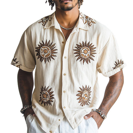 Men's Spring Short Sleeve Shirt | Sun Embroidery | Breathable Fabric | Stylish & Comfortable Fit | Casual & Semi-Formal Look | Variety of Colors | Ideal for Spring Fashion | MTA2847C7P