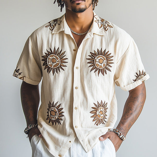 Men's Spring Short Sleeve Shirt | Sun Embroidery | Breathable Fabric | Stylish & Comfortable Fit | Casual & Semi-Formal Look | Variety of Colors | Ideal for Spring Fashion | MTA2847C7P