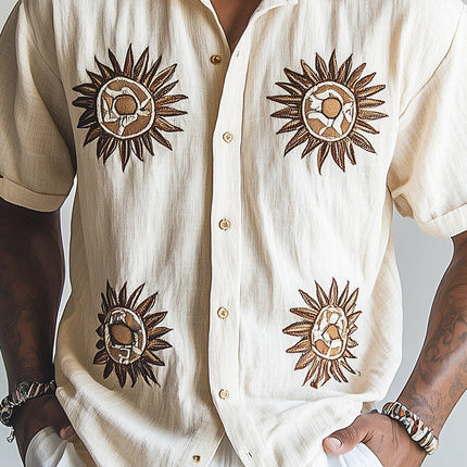 Men's Spring Short Sleeve Shirt | Sun Embroidery | Breathable Fabric | Stylish & Comfortable Fit | Casual & Semi-Formal Look | Variety of Colors | Ideal for Spring Fashion | MTA2847C7P