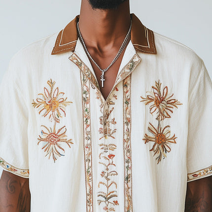 Men's Embroidered Short Sleeve Dress Shirt | Spring Fashion | Comfortable Fabric | Versatile Style | Semi-Formal & Casual 디자인 | Breathable High-Quality Material