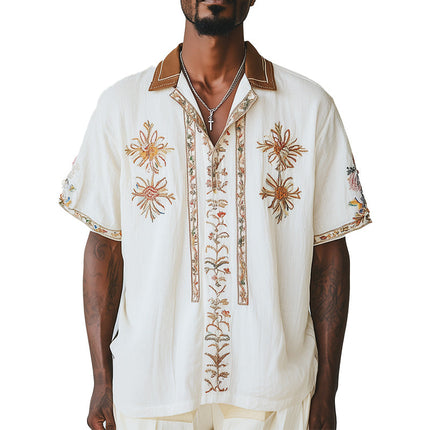Men's Embroidered Short Sleeve Dress Shirt | Spring Fashion | Comfortable Fabric | Versatile Style | Semi-Formal & Casual 디자인 | Breathable High-Quality Material