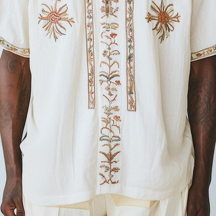 Men's Embroidered Short Sleeve Dress Shirt | Spring Fashion | Comfortable Fabric | Versatile Style | Semi-Formal & Casual 디자인 | Breathable High-Quality Material