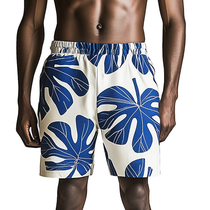 Men's Shorts | Fresh Leaf Print | Lightweight Breathable Fabric | Elastic Waistband | Casual Summer Style | Versatile for Beach and Outings | Stylish Comfortable Fit | Fashionable Men's Clothing