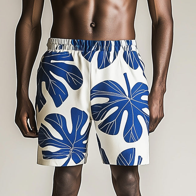 Men's Shorts | Fresh Leaf Print | Lightweight Breathable Fabric | Elastic Waistband | Casual Summer Style | Versatile for Beach and Outings | Stylish Comfortable Fit | Fashionable Men's Clothing