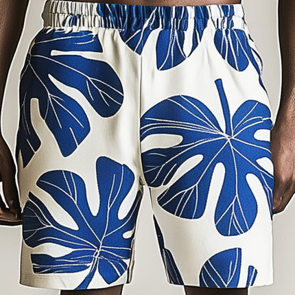 Men's Shorts | Fresh Leaf Print | Lightweight Breathable Fabric | Elastic Waistband | Casual Summer Style | Versatile for Beach and Outings | Stylish Comfortable Fit | Fashionable Men's Clothing