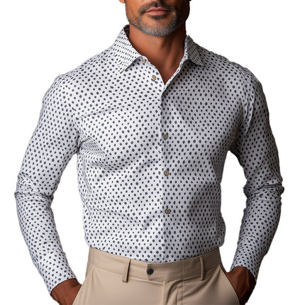 Men's Slim Fit Dress Shirt | Long Sleeve Printed Design | Business Formal Wear | High-Quality Breathable Fabric | Elegant Intricate Pattern | Tailored Silhouette | Versatile Office & Evening Shirt