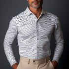Men's Slim Fit Dress Shirt | Long Sleeve Printed Design | Business Formal Wear | High-Quality Breathable Fabric | Elegant Intricate Pattern | Tailored Silhouette | Versatile Office & Evening Shirt