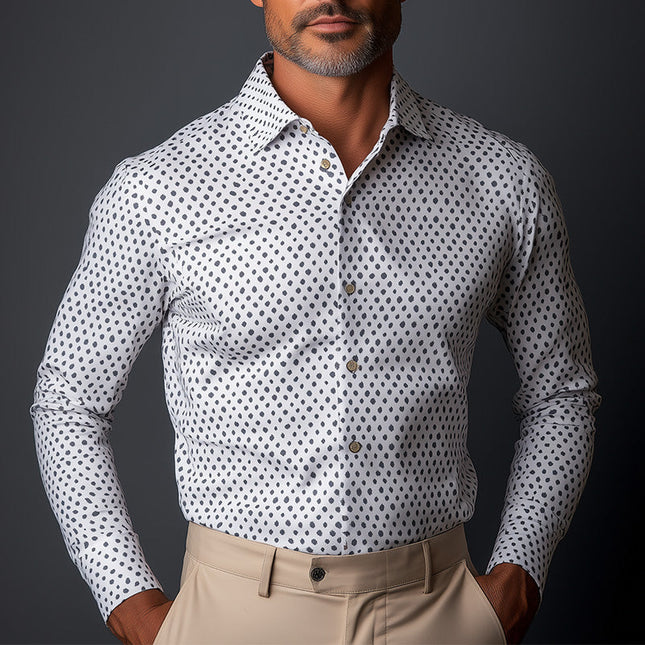 Men's Slim Fit Dress Shirt | Long Sleeve Printed Design | Business Formal Wear | High-Quality Breathable Fabric | Elegant Intricate Pattern | Tailored Silhouette | Versatile Office & Evening Shirt