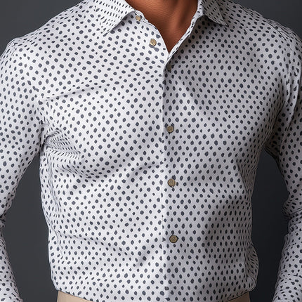 Men's Slim Fit Dress Shirt | Long Sleeve Printed Design | Business Formal Wear | High-Quality Breathable Fabric | Elegant Intricate Pattern | Tailored Silhouette | Versatile Office & Evening Shirt