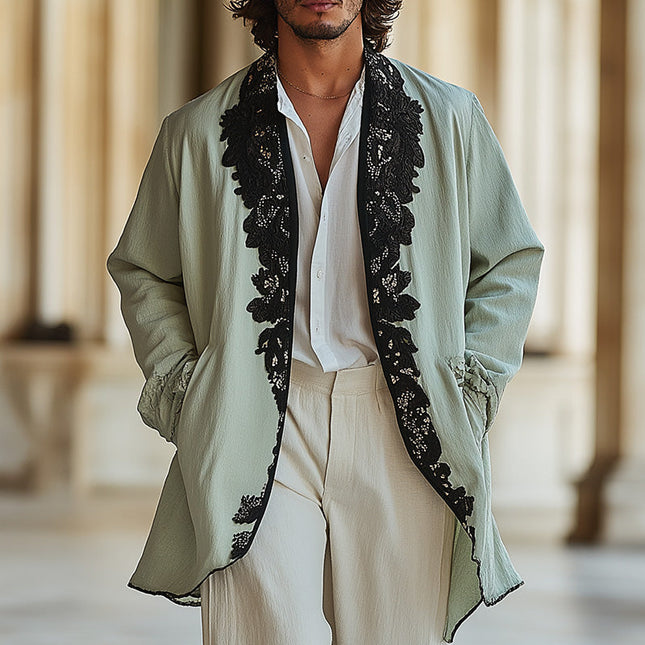Men's Lightweight Spring Jacket | Lace Embroidery Detail | Stylish Outerwear | Sophisticated Fashion | Neutral Tones | Breathable Comfort | Premium Quality Fabric | Elegant Thin Jacket | Versatile Design