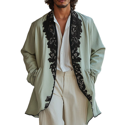 Men's Lightweight Spring Jacket | Lace Embroidery Detail | Stylish Outerwear | Sophisticated Fashion | Neutral Tones | Breathable Comfort | Premium Quality Fabric | Elegant Thin Jacket | Versatile Design