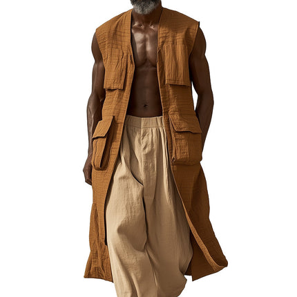 Men's Western Vintage Vest | Long Sleeveless Linen | Premium Fabric & Comfort | Classic Modern Style | Versatile Casual Formal Wear