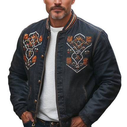 Men's Vintage Western Denim Jacket | Distressed Embroidered Button Up | Cowboy Style | Rugged Durable Fabric | Classic Western Collar | Metal Button Closure | Iconic Motifs | Versatile Layering | S-3XL