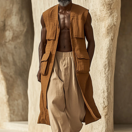 Men's Western Vintage Vest | Long Sleeveless Linen | Premium Fabric & Comfort | Classic Modern Style | Versatile Casual Formal Wear