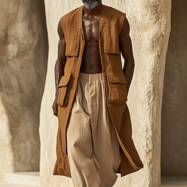 Men's Western Vintage Vest | Long Sleeveless Linen | Premium Fabric & Comfort | Classic Modern Style | Versatile Casual Formal Wear