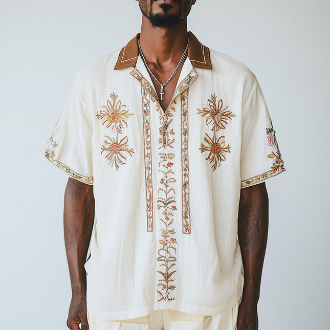 Men's Embroidered Short Sleeve Dress Shirt | Spring Fashion | Comfortable Fabric | Versatile Style | Semi-Formal & Casual 디자인 | Breathable High-Quality Material