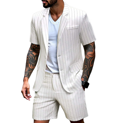 Men's Striped Blazer | Cotton Linen | Lightweight Casual Jacket | Breathable Tailored Fit | Fashionable Layering | Versatile Outerwear for Formal and Casual Events | Stylish Modern Men's Clothing