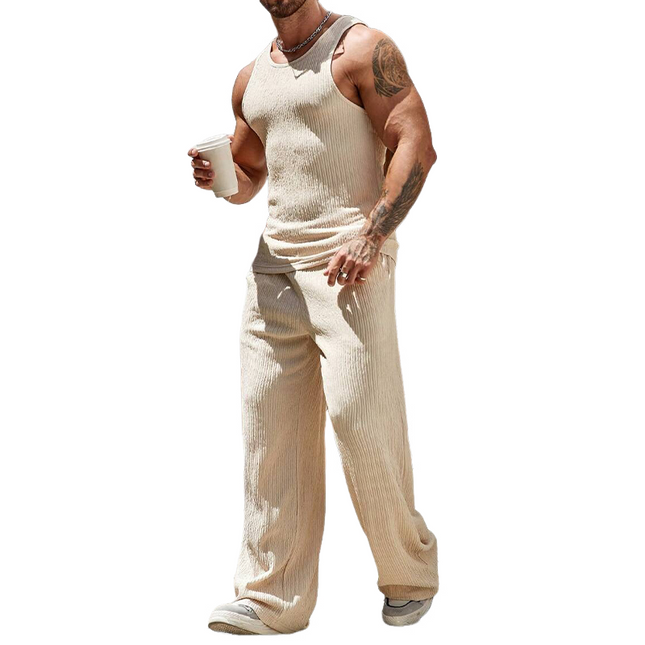 Men's Beachwear Set | Solid Color Tank Top & Trousers | Summer Casual Outfit | Lightweight & Breathable | Relaxed Fit | Drawstring Waistband | Easy Mix & Match | Essentials for Summer Style